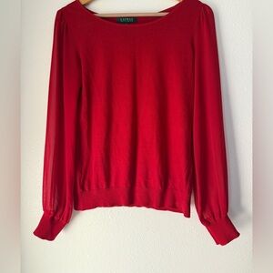 Lauren Ralph Lauren Blouse Women's Size Small Red Long Sleeve Hollidays